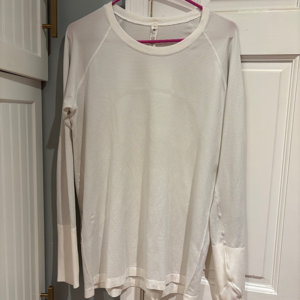 Lululemon Athletica Women's White Long-Sleeve Top Size 14
